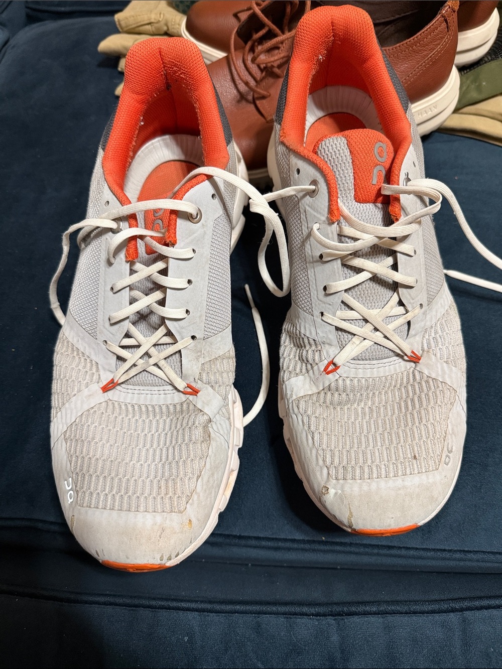 Trashed* On Running Men’s White and Orange Athletic Sneakers